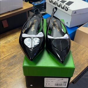 Kate Spade Black Heart Slingback Flats